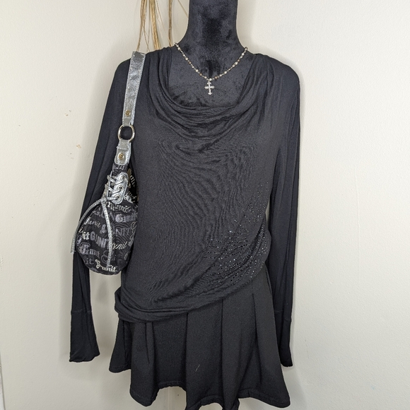 Black Long Sleeve Top with Rhinestone Detail - Picture 1 of 9